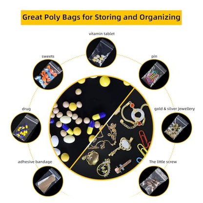 Clear Mini Plastic Zip Bags 1.5" x 2" by JINYONBAG, 400pcs Reusable Baggies for Pills, Jewelry, Coins, Candy - color: 400 Pask, size: 1.5” X 2”