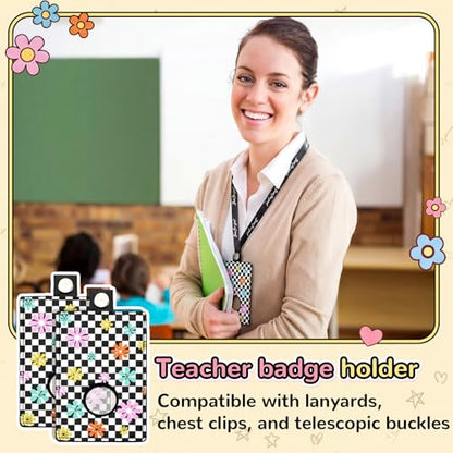 Gueevin 6 Pack Teacher Alarm ID Badge Holder, Plaid Flowers - style: Plaid Flowers