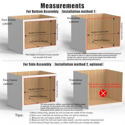 Mulush 13”W x 21”D x 3”H Soft Close Slide Out Wood Drawer Organizer for Kitchen, (Cabinet Opening Width>14.5 inches for Bottom Assembly, Width= 14 inches for Side Assembly) - size: 13"W x 21"D