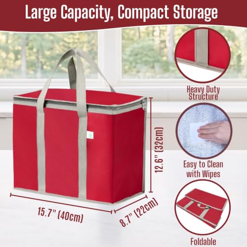 VENO 2 Pack Cooler Bag Insulated Grocery Bags for Food Delivery Heavy Duty - color: Red, size: 2 Pack