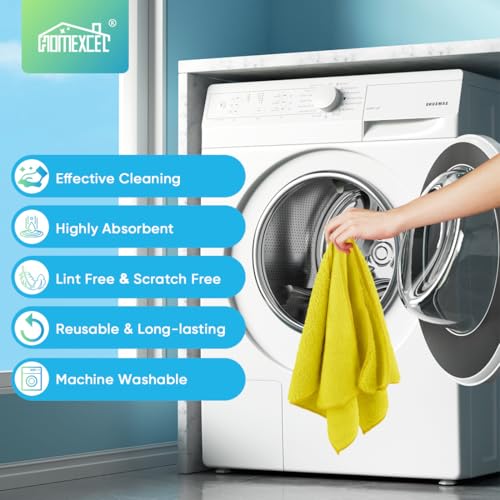 HOMEXCEL Yellow Microfiber Cleaning Cloth, Microfiber Towels for Car, 12 PK - color: Yellow