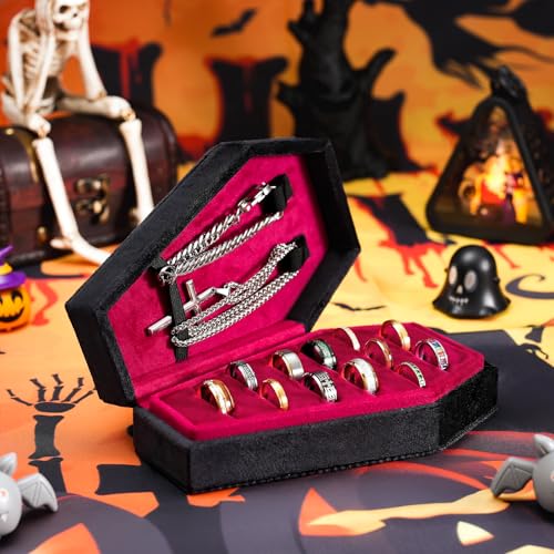Mens Velvet Ring Box Organizer Coffin-Shape Unisex Storage Case for Rings - color: Black&Red