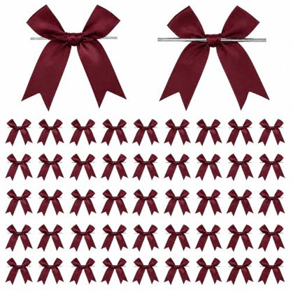 50 Pcs Twist Tie Bows for Treat Bags and Gift Wrapping, Burgundy - color: Burgundy