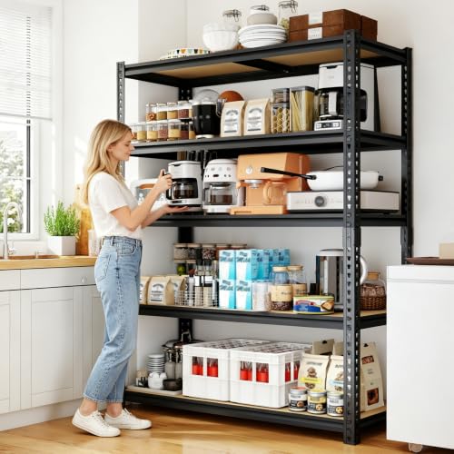 72" H Heavy Duty Garage Shelving, 2400LBS Capacity 5-Tier Storage Shelves,Adjustable Industrial Metal Garage Shelves for Basement Pantry Kitchen Warehouse, 16" D x 36" Wx72 H,Black - size: 16"D x 35.5"W x 72"H(Metal Board)