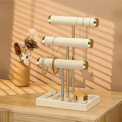 Jewelry Organizer Stand Display, 3 Tier Velvet Bracelet Holder, Beige - color: Beige, size: Standard