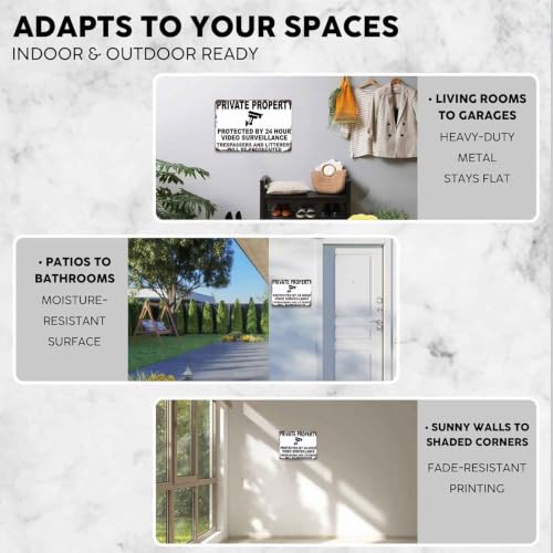Private Property Protected By 24 Hour Video Surveillance Metal Sign 8x12 Inch, Funny Aluminum Wall Decor for Home Garden Farm Yard Warehouse Office Front Door Gate Wall Decor