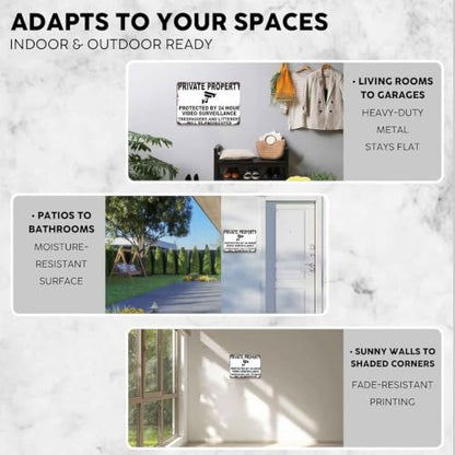 Private Property Protected By 24 Hour Video Surveillance Metal Sign 8x12 Inch, Funny Aluminum Wall Decor for Home Garden Farm Yard Warehouse Office Front Door Gate Wall Decor
