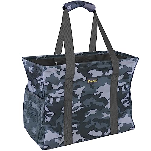 BALEINE Extra Large Utility Tote Bag with Reinforced Wire Frame, Reusable Grocery Bag for Shopping, Picnic (Grey Camouflage, 16.5''x14''x10'') - color: Gray Camouflage, size: 16.5''x14''x10''