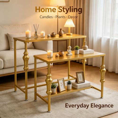2-Piece Gold Metal Nesting Display Tables Shoe Handbag Retail Display Racks (Gold 2) - color: Gold 2