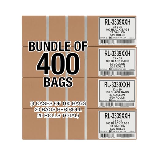 Aluf Plastics T-Tough Roll Pack Low Density Repro Blend Star Seal Coreless Rolls Bag, 33 Gallon 2 Mil, 39" Length x 33" Width, XXH Strength, Black (Pack of 400) - color: Black, style: 33 Gal, 1.5 Mil, 400 Count