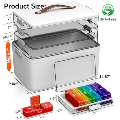 CTIME 4-Tier Extra-Large Medicine Organizer with Portable Pill Case Empty - size: Extra Large 4-Tier Set