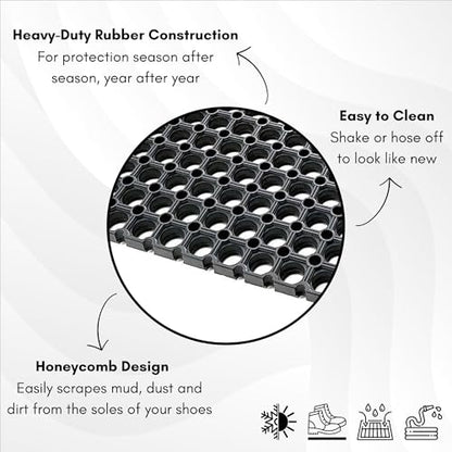 Heavy-Duty Interlocking Rubber Floor Mat, 16"x 24", Shock-Absorbing, Black - size: 24"L x 16"W x 0.6"Th