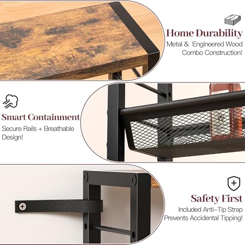 Slim Rolling Cart, 4-Tier Narrow Kitchen Storage Cart, Slim Utility Cart on Wheel, Skinny Bathroom storage cart with Wood Tabletop, 6.0" Deep, For Kitchen, Dining Room, Living Room, Laundry Room - color: Rustic Brown