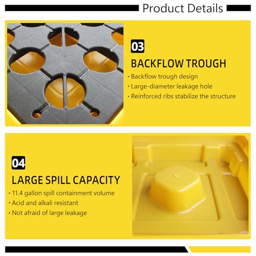 Spill Containment Tray with Drain, Anti-Leak Plastic Oil Tank Spill-Proof Pallet, Industrial Oil Drum Modular Platform,26.4 x 26.4 x 5.9in,1 Drum,2 Pcs - color: 2 Piece, size: 1 Drum