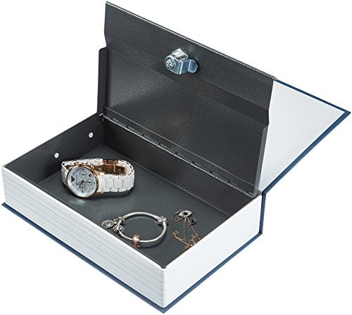 Amazon Basics Portable Diversion Book Safe, Secret Hidden Lock Box with Key Lock for Valuables, Hidden Storage Compartment Disguised as a Book, Large, Blue - size: Large
