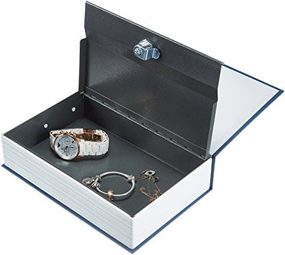 Amazon Basics Portable Diversion Book Safe, Secret Hidden Lock Box with Key Lock for Valuables, Hidden Storage Compartment Disguised as a Book, Large, Blue - size: Large