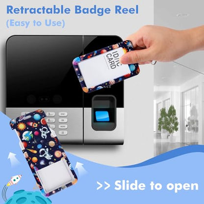 Lanyard with Card Holder, Retractable Badge Reel with Belt Clip for Id Badge Holder Keys Cute Space Planets Astronauts Neck Key Lanyard Detachable for Kids Women Nurses Teacher Student School Supplies - style: Space