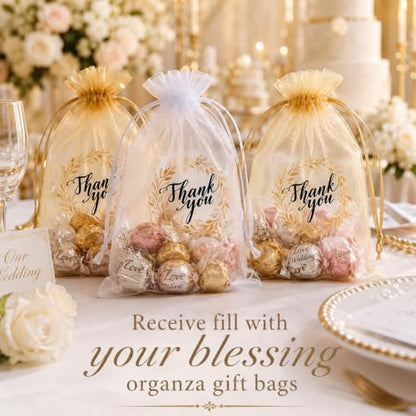 Shappy 100 Pcs 4x6 Inch Gold White Organza Bags, Thank You Gift Bags Bulk - color: White,Gold, size: 1 Count (Pack of 100)