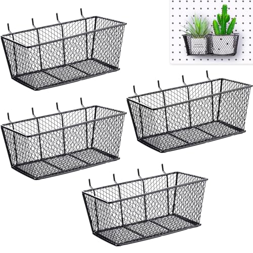 Sieral 4 Pcs Metal Pegboard Baskets Wire Organizer, Large, Black - color: Black, size: Large