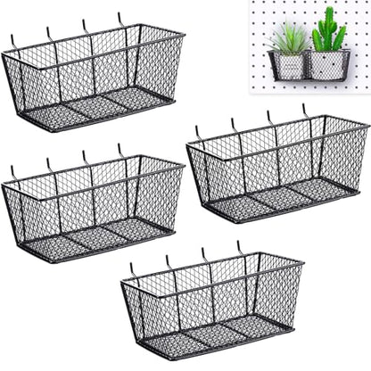 Sieral 4 Pcs Metal Pegboard Baskets Wire Organizer, Large, Black - color: Black, size: Large