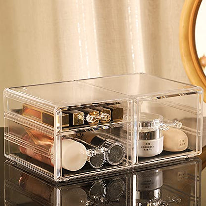 Cq acrylic 1 Pack Clear Stackable Storage Drawers for Vanity,Stackable 3 Drawers Desktop Organizer With Drawers,Cute Desk Storage for Office,Jewelry,Hair Clip,Beauty,Skincare and Make Up Organizers - size: 1 Small Drawer, 1 Medium Drawer, 1 Height Drawer