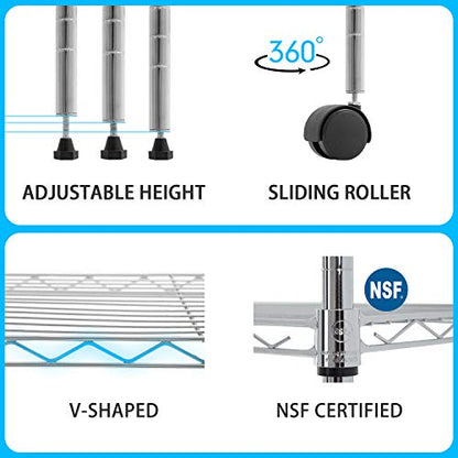 FDW | 5-Tier Wire Shelf with Wheels | 30" x 14" x 60" | Chrome - color: Chrome, size: 30×14×60