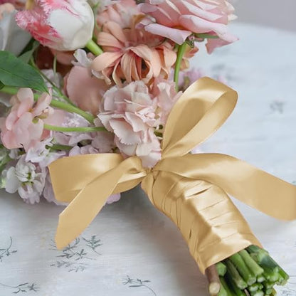 Gold Satin Ribbon 1 Inch 100 Yards, for Wedding Gift Wrapping - color: Gold