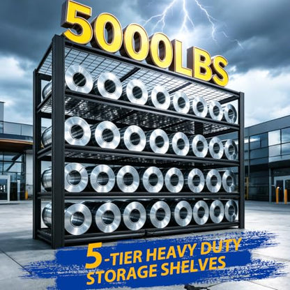 5000LBS 5-Tier Heavy Duty Garage Shelving, 84.01" H x 62.01" W x 24.01" D Adjustable Boltless Metal Storage Rack, Black Industrial Shelving Unit for Warehouse, Basement, Pantry - size: 84.01"H x 62.01"W x 24.01"D
