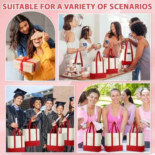 Sanwuta 12 Pcs Mini Canvas Tote Bags Bulk with Pocket Small Sublimation Blank Canvas Tote Reusable Grocery Bag for Women, DIY Craft (Red) - color: Red