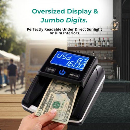 K630 Counterfeit Bill Detector for US Dollars. Checks for UV(Ultraviolet), MG(Magnetic), IR(Infrared), Paper Quality and Size. (Battery Bundle)