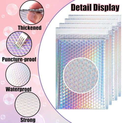 50 PCS Metallic Bubble Mailers,Poly Padded Envelopes,3 Sizes - color: Rainbow Color, 3 Size