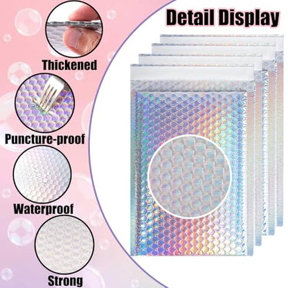 50 PCS Metallic Bubble Mailers,Poly Padded Envelopes,3 Sizes - color: Rainbow Color, 3 Size