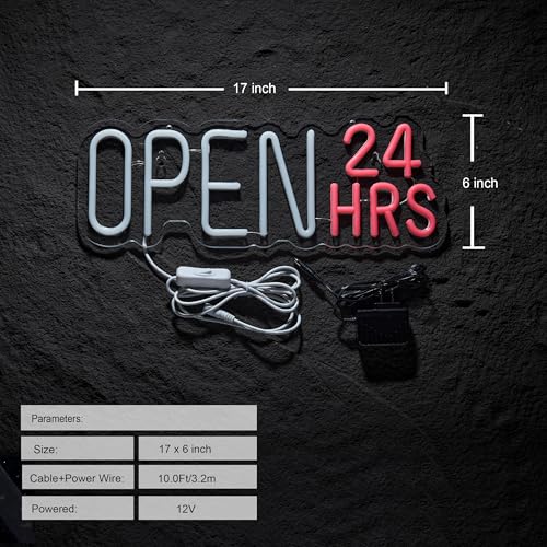 Open 24 Hours Sign,12V Open 24 HRS Signs Open Close Sign for Business (Power Adapter has Already Included)