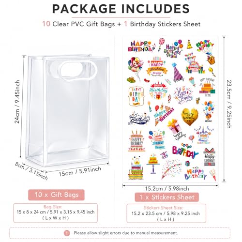SHIPKEY 10 PCS Clear Gift Bags with Handles, Small White PVC Party Bag - color: White - Small