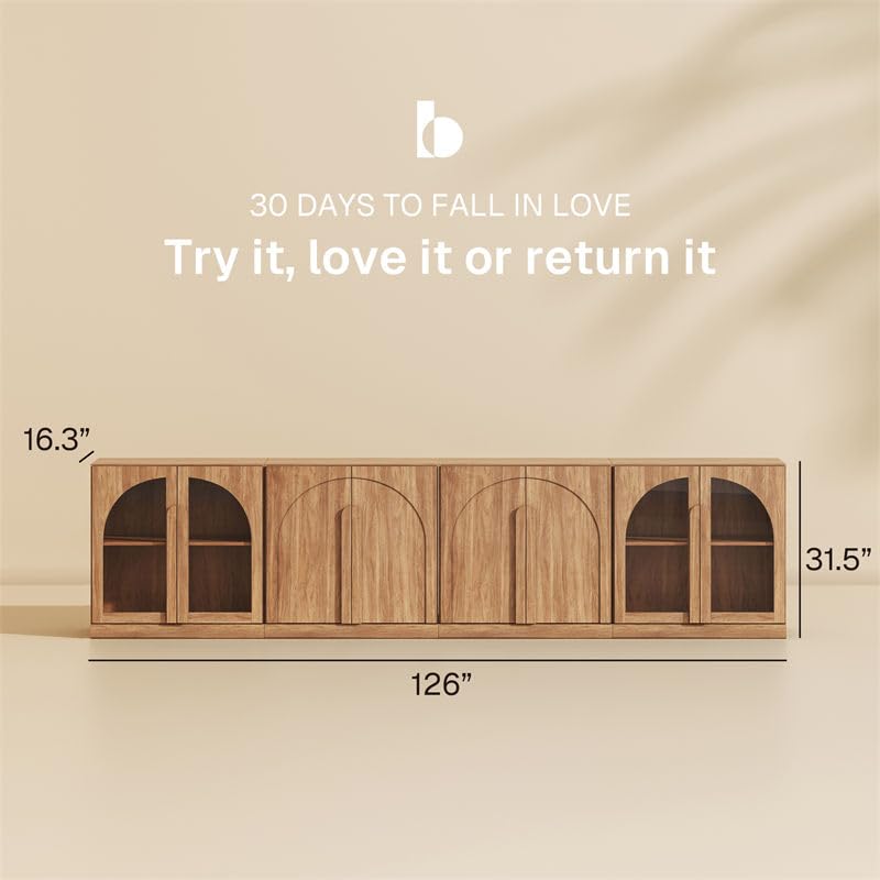 BELLEZE Bijou 4-Piece Modular Sideboard Buffet Cabinet - Camel - color: Bijou Camel Aabb
