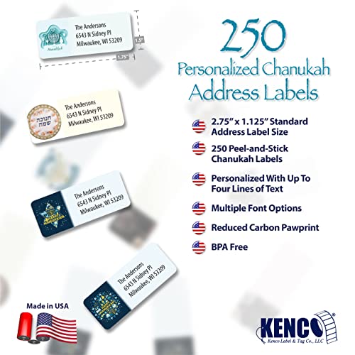 Customized Personalized Hannukah Address Labels - Made in The USA by Kenco (250 Labels, Hannukah) - color: Hannukah, size: 250 Labels