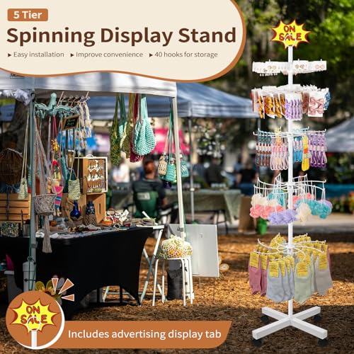 Flenpptly Retail Display Stand, 5-Tier Rotating Display Rack, White - color: White