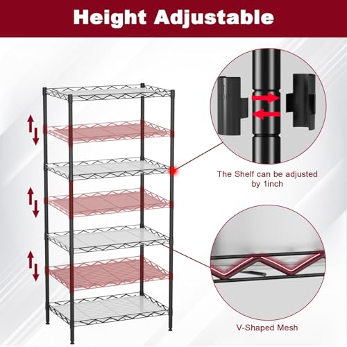 FDW | 4-Tier Wire Shelf | 18" x 12" x 44" | Black - color: Black, size: 4-Shelf No Wheels