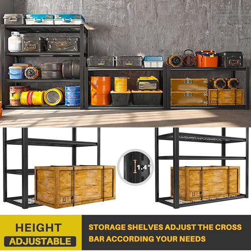 REIBII 40" W Storage Shelves with Wire Mesh Panels for Garage Organization - color: Black
