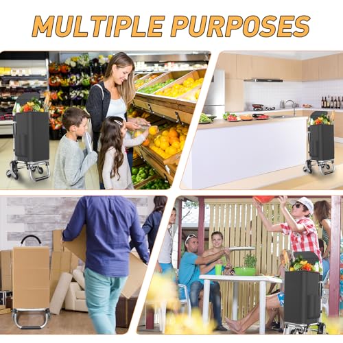 Heavy Duty 3 in 1 Shopping Cart, Foldable Hand Truck with 6 Wheels - color: Black