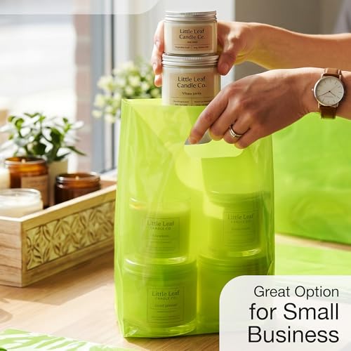 100 Lime Green Plastic Bags With Handles 12x15 Merchandise Bags - color: Lime Green