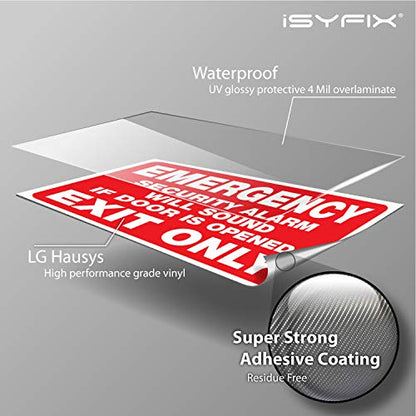 iSYFIX Emergency Exit Only Stickers, 10x7 Inch, 2 Pack, RED - color: Red