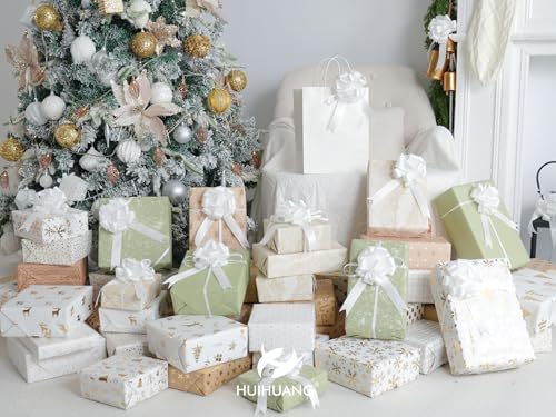 HUIHUANG White Pull Bows for Gifts, Christmas Gift Bows 4" x 8" x 12 PCS - color: White, size: 1 Pack (12 bows, 4 in x 8 in)
