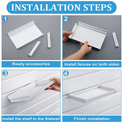 Maitys 4 Pack Slatwall Shelves with Fence, White, 8 x 4.3 Inch - size: 8 x 4.3 Inch