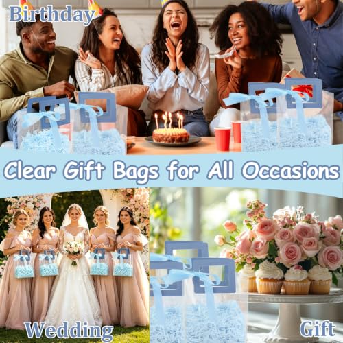 KEUKORZ 12 PCS Blue Clear PVC Gift Bags with Handles Reusable Transparent - color: Blue