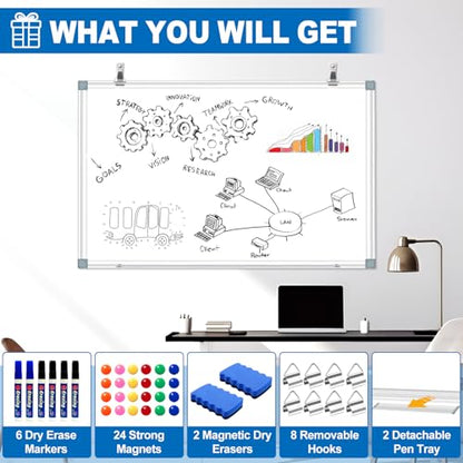 White Board Dry Erase Whiteboard for Wall 36" x 24" (2pcs) Aluminum Presentation Magnetic Whiteboards with Long Pen Tray, Hanging Whiteboard for Office, Meeting Room, Classroom, School & Home - size: 36"x24"(2pcs)