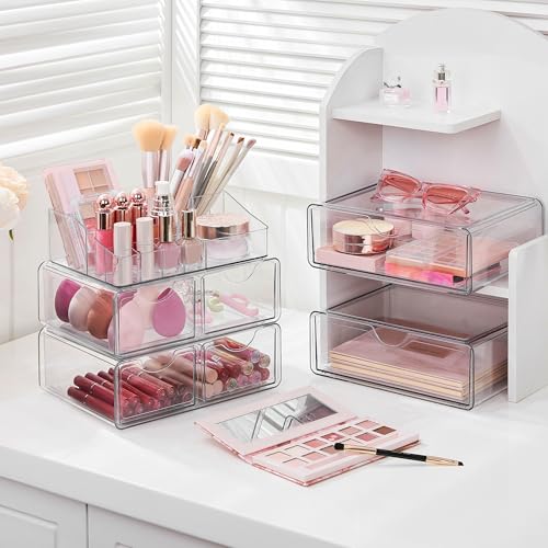Vtopmart 5 Tier Clear Makeup Organizer with 6 Drawers - style: 5 Tier (2 Sizes Drawer)