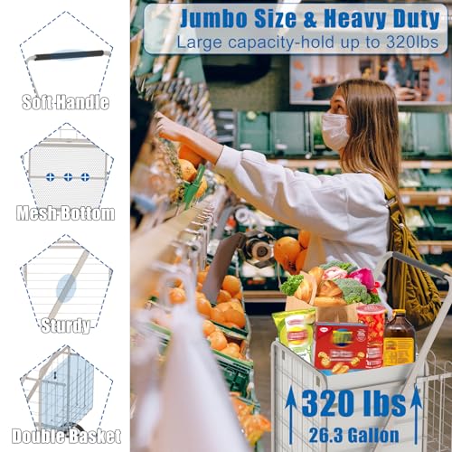 Shopping Cart for Groceries, 320lbs Jumbo Grocery Carts with Waterproof Bag