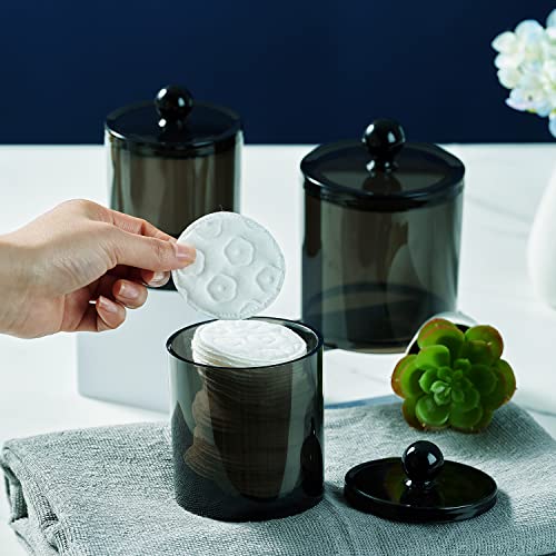 SheeChung 3 PCS Qtip Holder Bathroom Set with Tray, Acrylic Apothecary Jars - color: Black