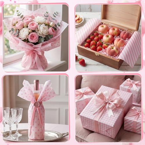 woric 120 Sheets Pink Tissue Paper for Gift Bags 20x14 Inch - color: Metallic Pink
